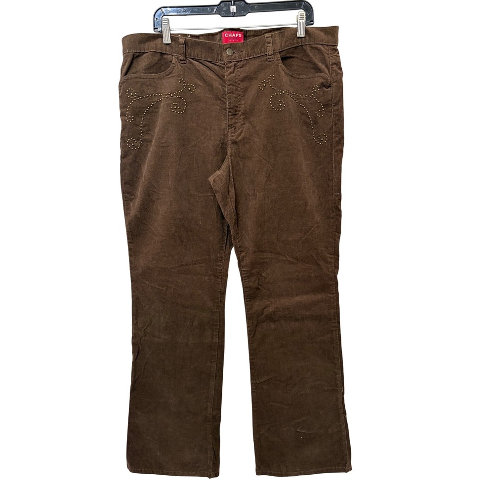 Chaps Denim Brown Corduroy Studded Flare Pants Womens Size 16 Mid Rise Western